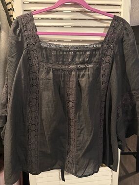 NWT Torrid Festi sz 3 Boho Lace-Trim Square Neck Tunic Blouse with tie back